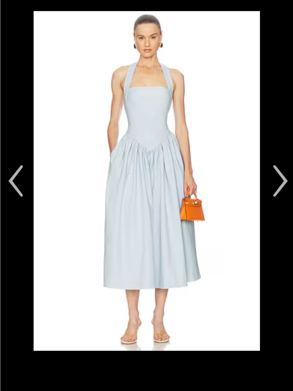 Helsa Faille Halter Open Back Basque Waist Corset Midi Dress NWT pale blue